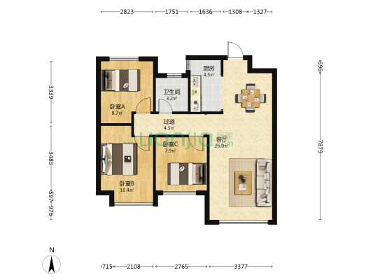 荣盛公园印象美园 3室1厅1卫 94平方