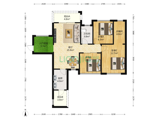 圣景龙湾 3室1厅1卫 88平方