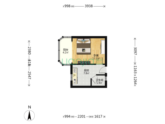 同兴大楼 1室0厅1卫 41平方