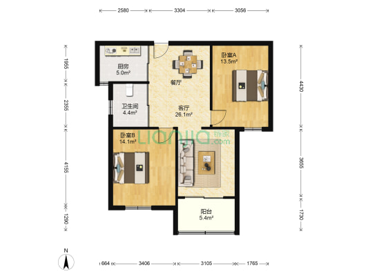 蠡溪苑 2室1厅1卫 92平方