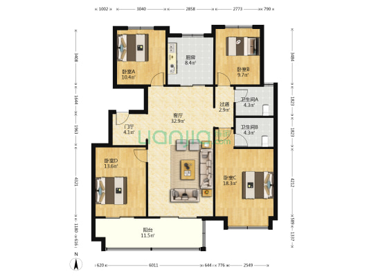 伟星国宾台 4室1厅2卫 150平方