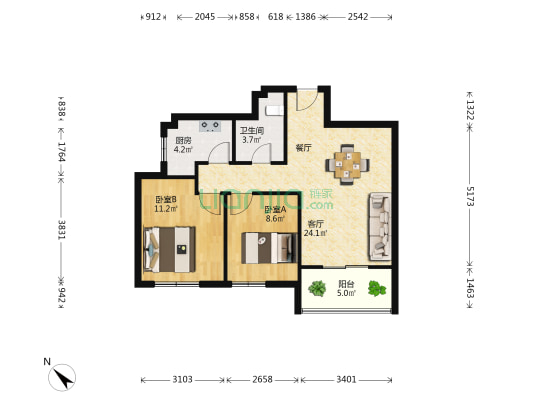 日月佳苑 2室1厅1卫 82平方