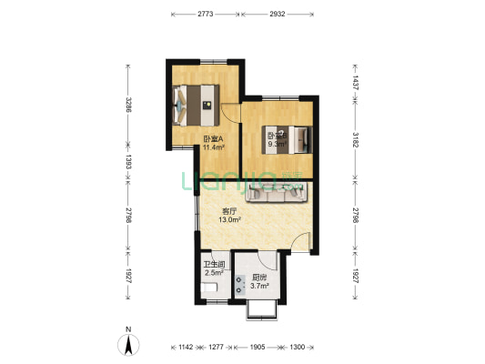 台北路208号 2室1厅1卫 49平方