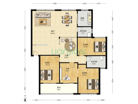 泰格林纸 4室1厅2卫 153平方