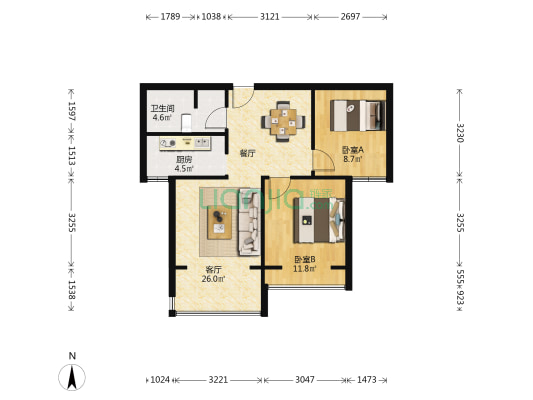 绿地香树花城D区 2室1厅1卫 73平方