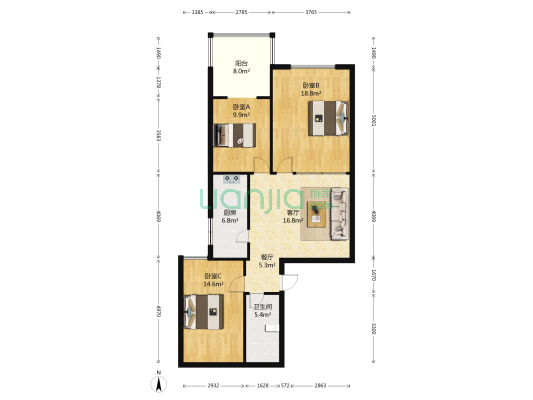 闻汇大厦二期 3室2厅1卫 108平方