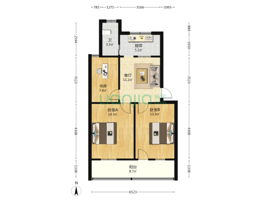 鄂州市一医院宿舍 3室1厅1卫 74平方