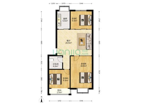 嘉和丽苑 3室1厅1卫 90平方