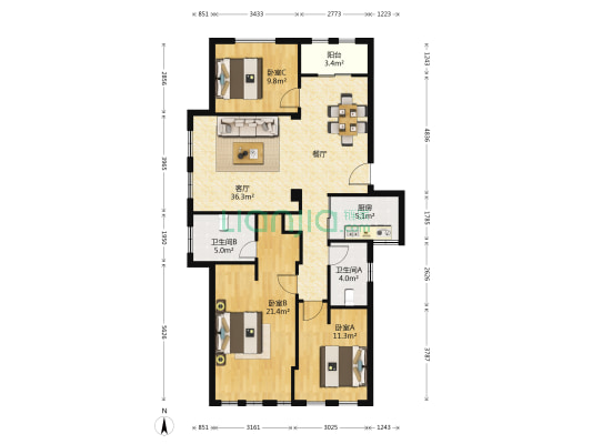 乐活金水苑 3室1厅2卫 113平方
