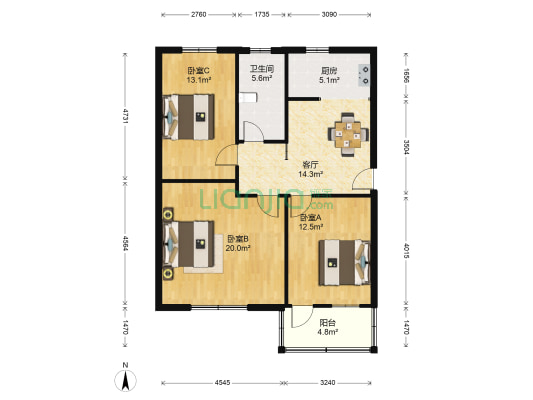 市委南大院 3室1厅1卫 90平方