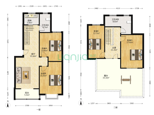 康居东晖 4室1厅2卫 156平方