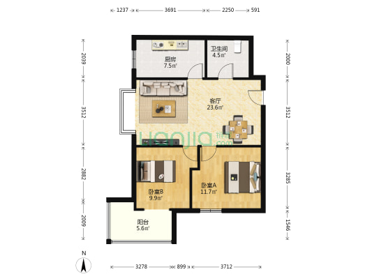 铁建丽苑 2室1厅1卫 86平方
