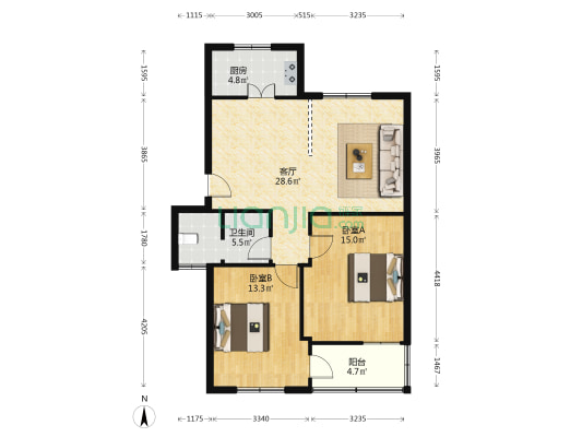 江兴小区 2室1厅1卫 87平方