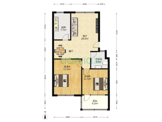 东华园 2室1厅1卫 94平方