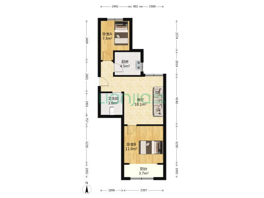 金海山庄 2室1厅1卫 68平方