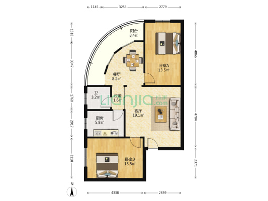 信丰民居 2室2厅1卫 90平方