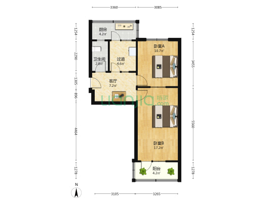 市庄路236号 2室1厅1卫 57平方