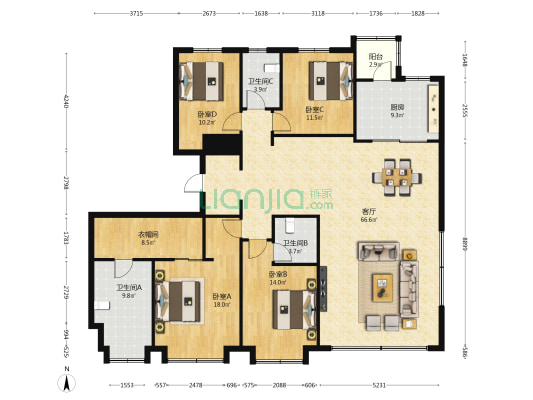 大明宫金茂府一期西区 4室1厅3卫 209平方