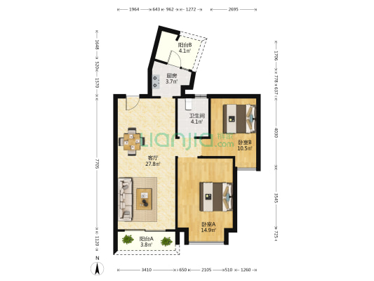 繁星亮丽翠苑 2室1厅1卫 88平方