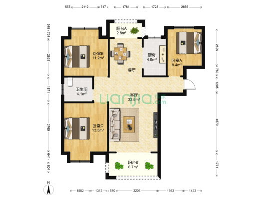 滨江澜泊湾 3室1厅1卫 105平方