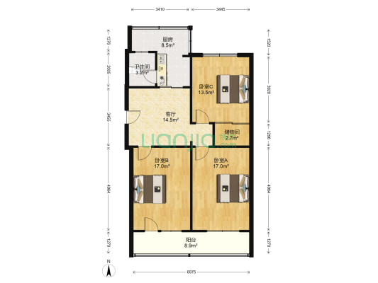 泰康里 3室1厅1卫 110平方