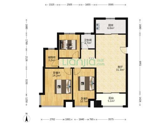 力高君御世家 3室1厅1卫 106平方