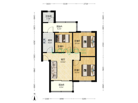 华光小区 3室1厅1卫 71平方