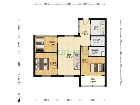 奎星楼街53号 3室1厅2卫 79平方