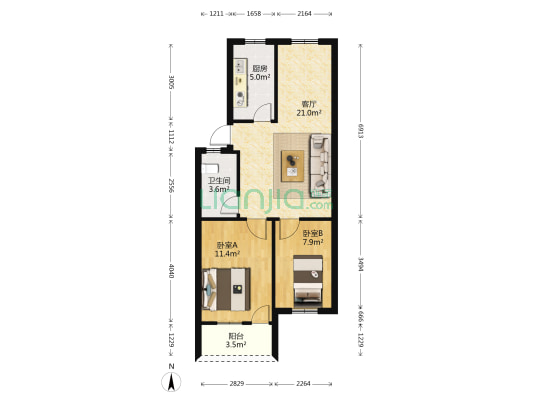 南台新苑梅花园 2室1厅1卫 66平方