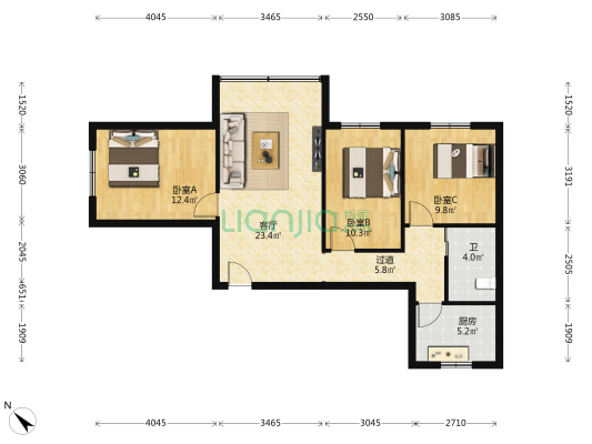 平福路120号 3室1厅1卫 91平方