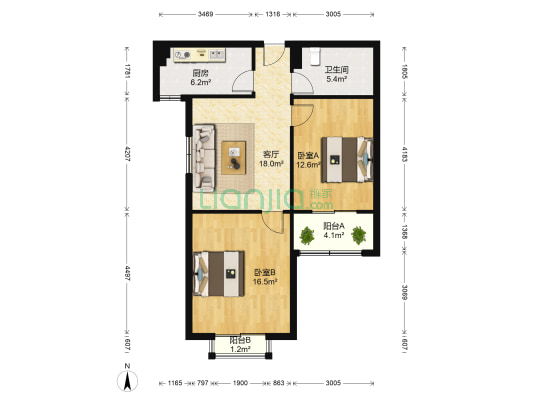 新光大厦 2室1厅1卫 88平方