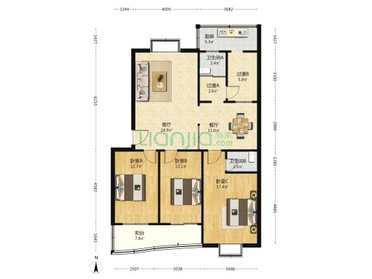 河南工业贸易职业学院家属院南区 3室2厅2卫 122平方