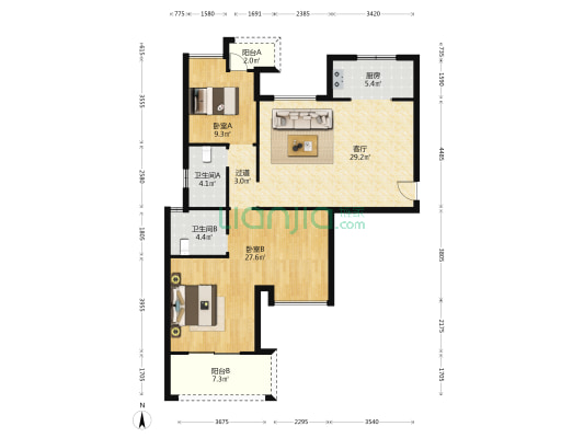 泰和家园 2室1厅2卫 116平方
