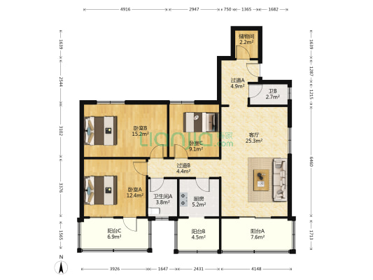 山东师范大学教工二宿舍 3室1厅2卫 132平方
