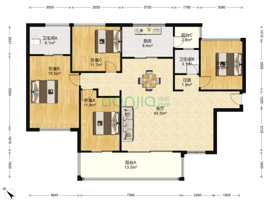 万科国宾润园 4室1厅2卫 143平方