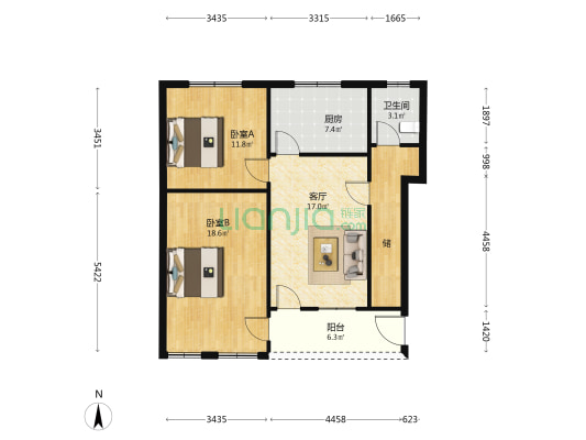 区委小区 2室1厅1卫 85平方