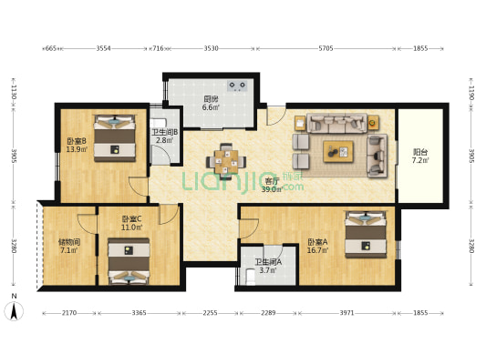华阳楼小区 3室1厅2卫 122平方