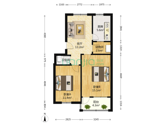 龙山化工总厂厂区 2室1厅1卫 67平方