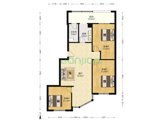 南巷子17号 3室1厅1卫 105平方