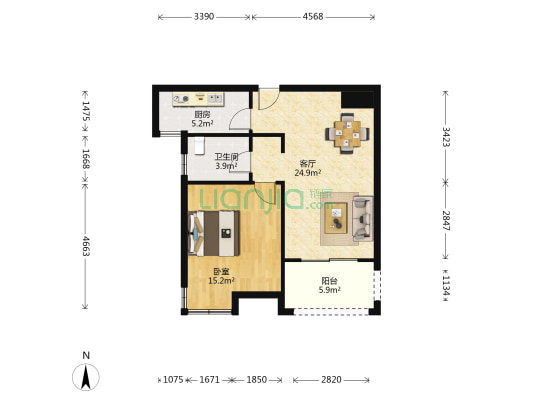 虹梅景苑一街坊 1室1厅1卫 68平方