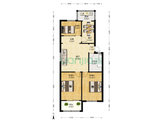 农药厂楼 3室2厅1卫 97平方