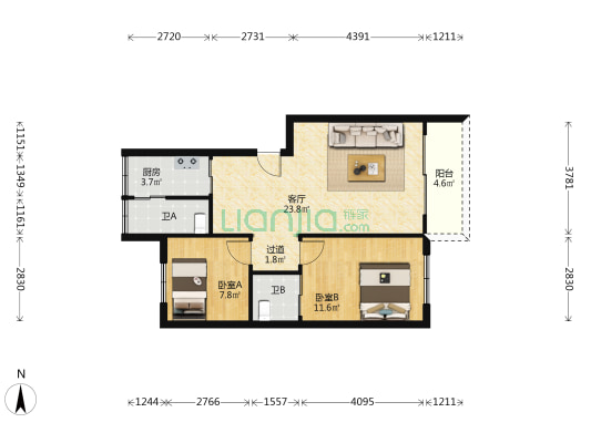 沙头二街 2室1厅2卫 75平方