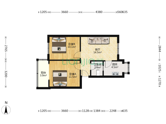 新圃东街2号院 2室1厅1卫 59平方
