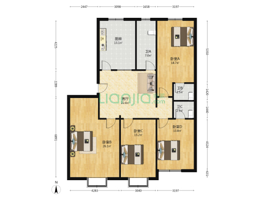 信江东路18号 4室1厅3卫 161平方