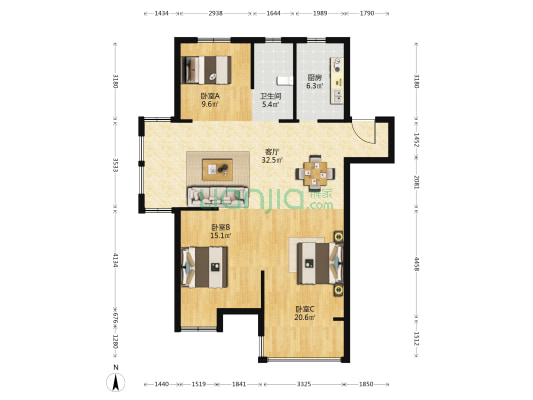 博园香郡 3室1厅1卫 116平方