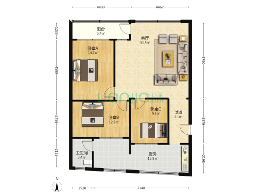 罗阳供销社住宅楼 3室1厅1卫 98平方