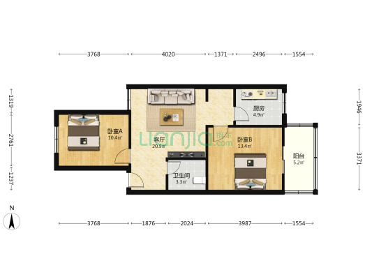 东方社区101街坊 2室1厅1卫 70平方