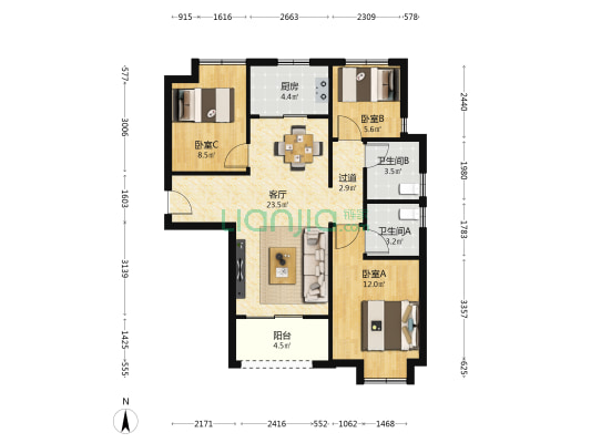 融创云潮府 3室1厅2卫 89平方