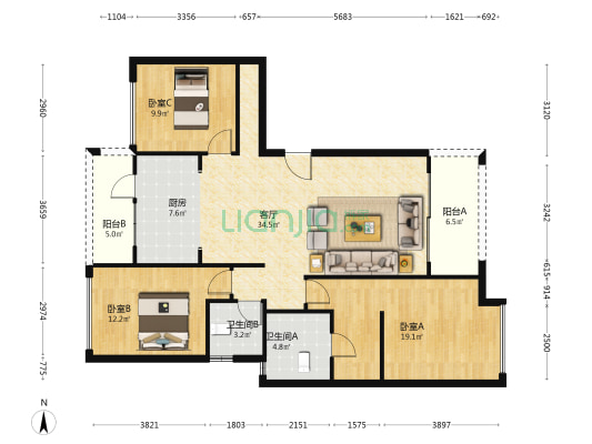 中建人居山水颐墅 3室1厅2卫 128平方
