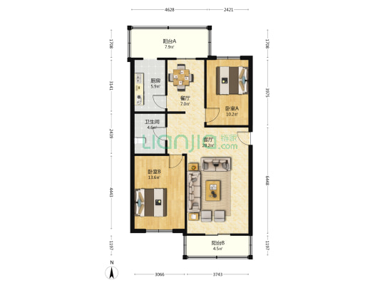福东西里 2室2厅1卫 93平方